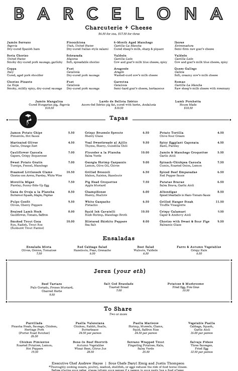 barcelona wine bar menu